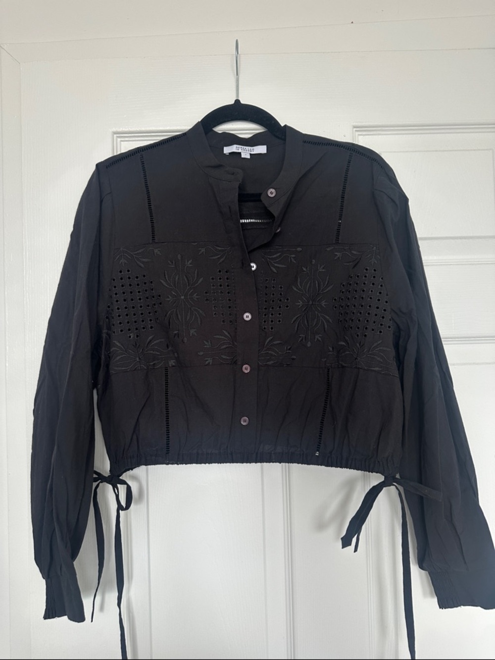 10 Crosby Derek Lam Black Eyelet Embroidered Button-Up Top